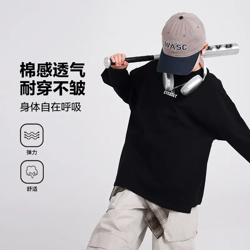 Autumn Loose Cotton T-Shirt for Boys Medium Large - Image 2