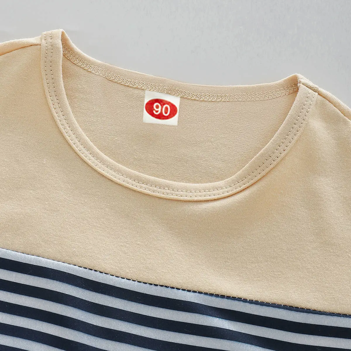 Kids Summer T-Shirt & Pants Set Beige Navy - Image 4