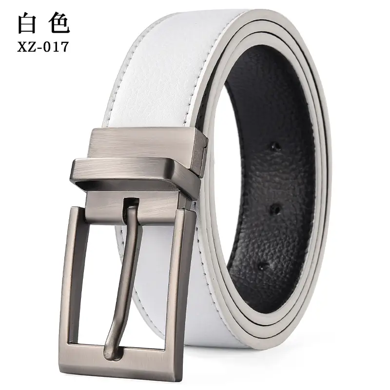 Men's Black Leather Belt with Silver Pin Buckle