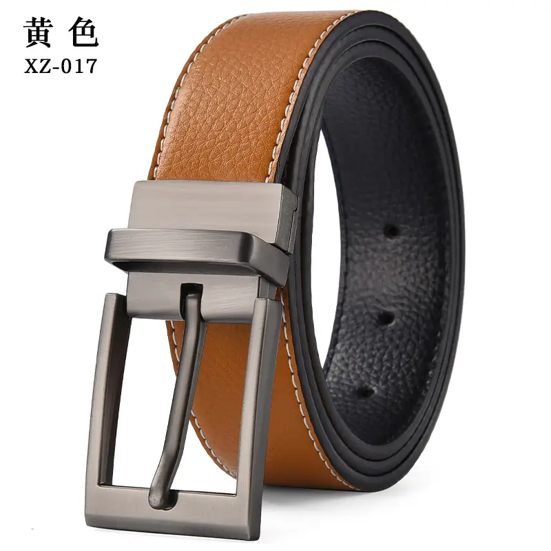 Men's Black Leather Belt with Silver Pin Buckle — feature 10