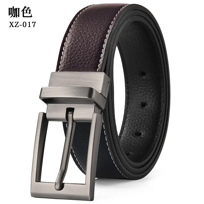 Men's Black Leather Belt with Silver Pin Buckle — feature 11