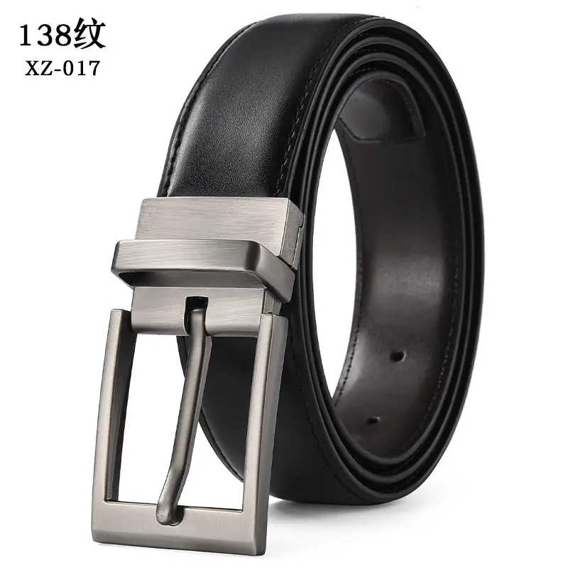 Men's Black Leather Belt with Silver Pin Buckle — feature 13