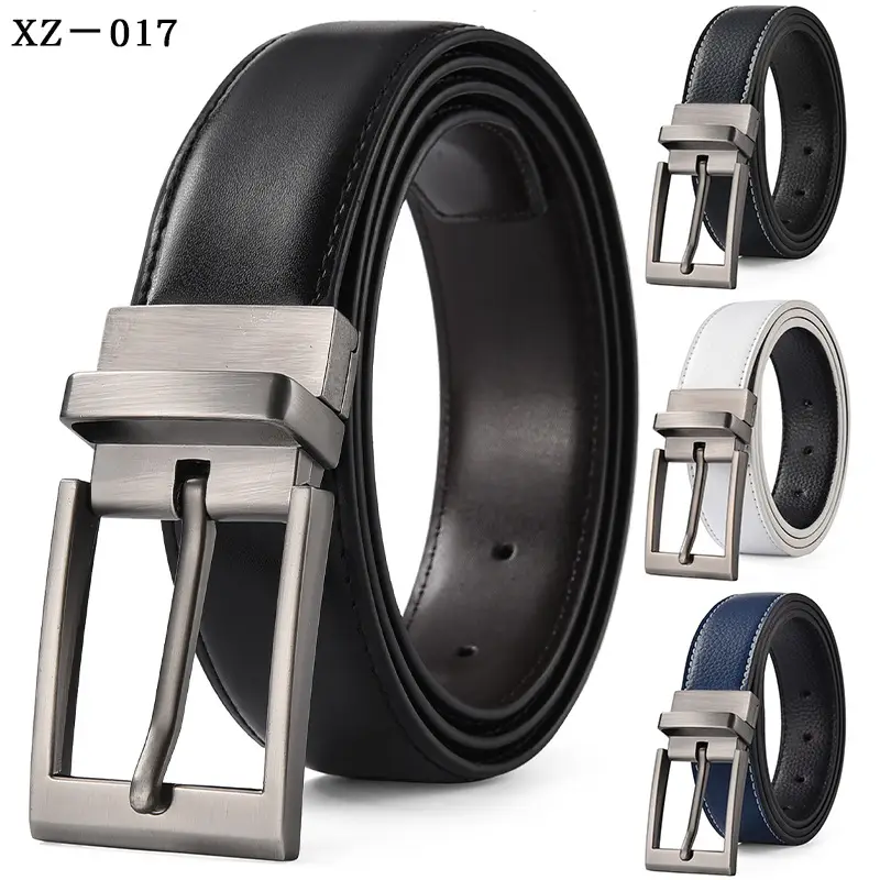 Men's Black Leather Belt with Silver Pin Buckle — feature 14