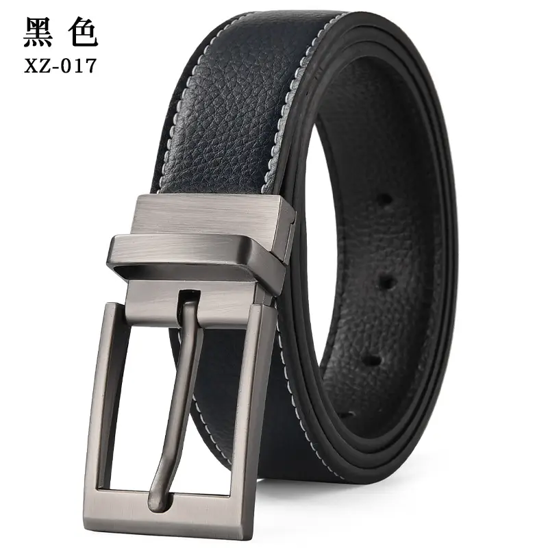 Men's Black Leather Belt with Silver Pin Buckle — feature 9