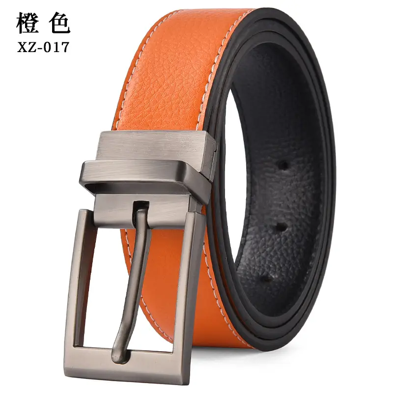 Men's Black Leather Belt with Silver Pin Buckle