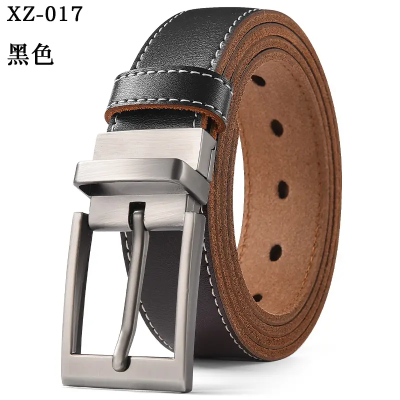 Men's Black Leather Belt with Silver Pin Buckle