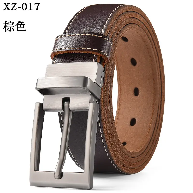 Men's Black Leather Belt with Silver Pin Buckle