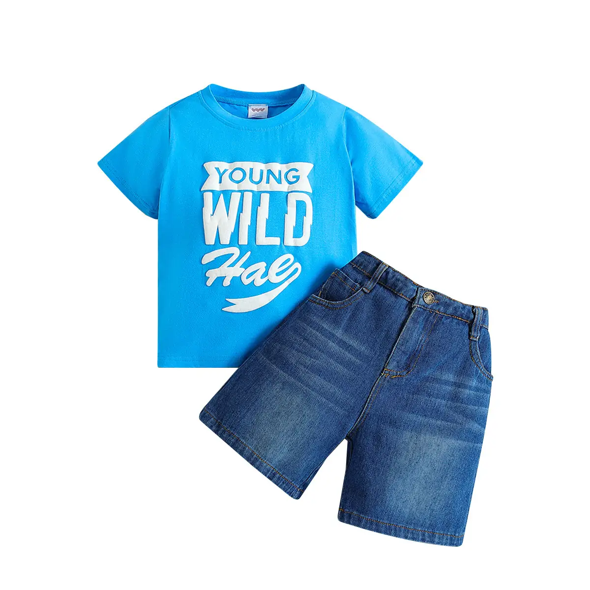 Blue T-Shirt + Denim Shorts for Boys Summer Casual Set - Image 5