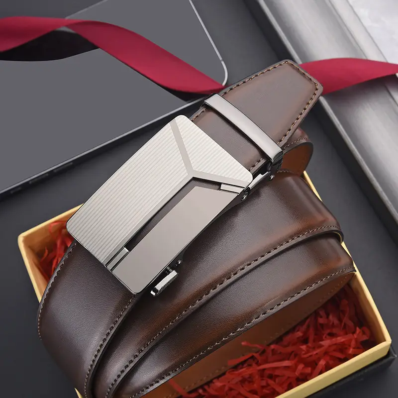 Men's Black Belt with Silver Buckle Cross-border Business Belt