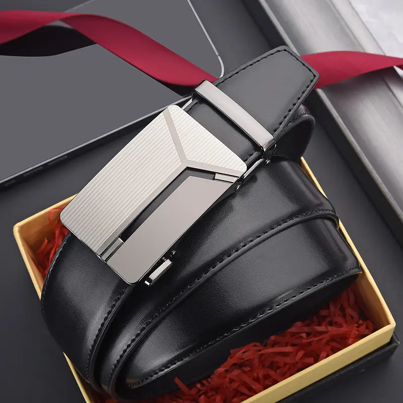 Men's Black Belt with Silver Buckle Cross-border Business Belt