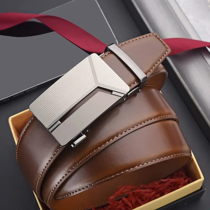 Men's Black Belt with Silver Buckle Cross-border Business Belt