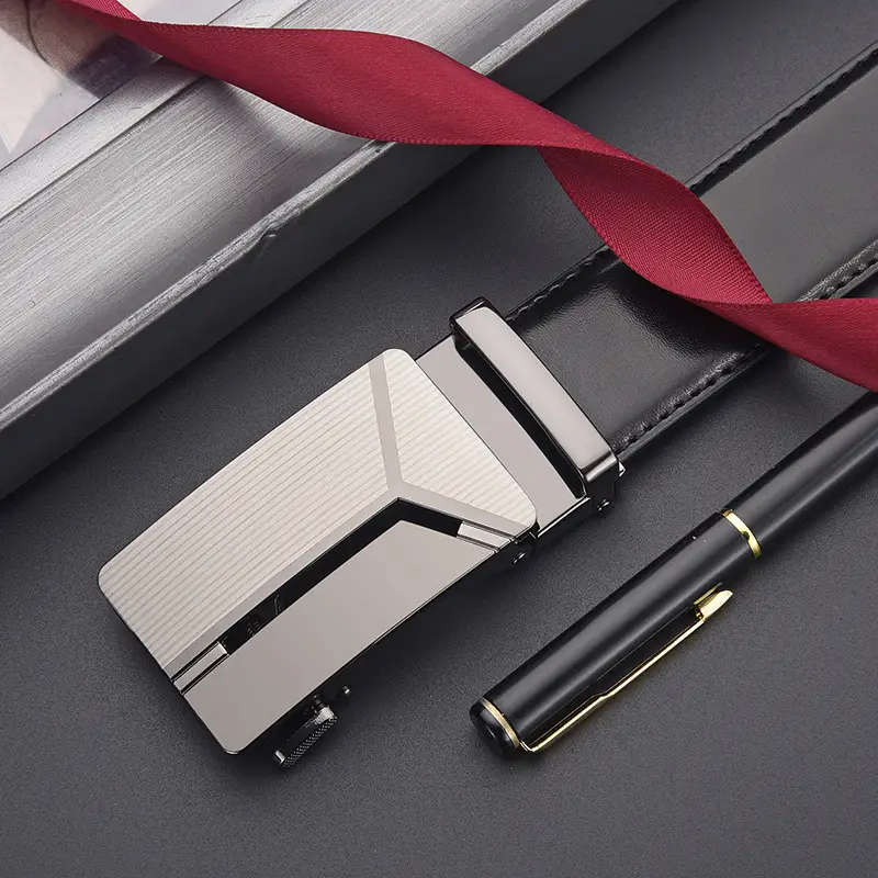 Men's Black Belt with Silver Buckle Cross-border Business Belt