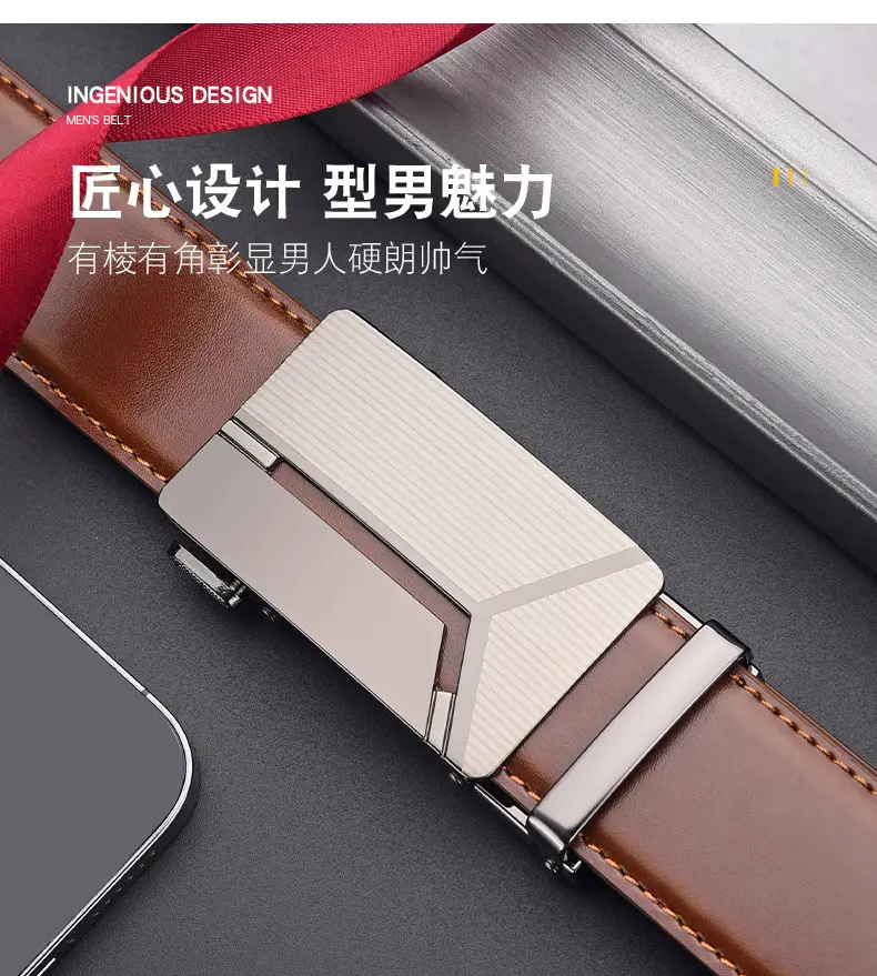 Men's Black Belt with Silver Buckle Cross-border Business Belt — feature 6