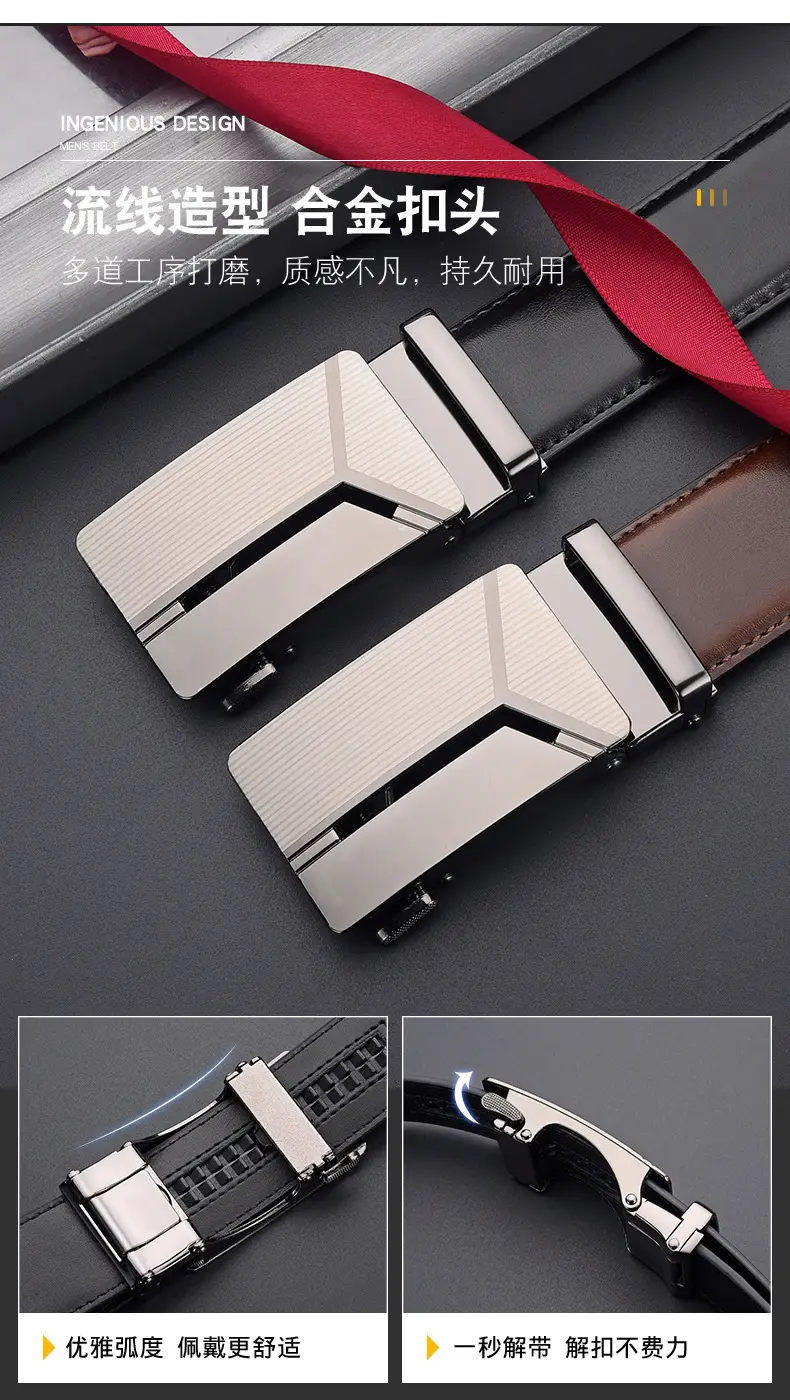 Men's Black Belt with Silver Buckle Cross-border Business Belt — feature 7