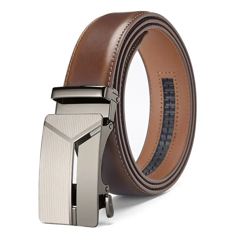 Men's Black Belt with Silver Buckle Cross-border Business Belt