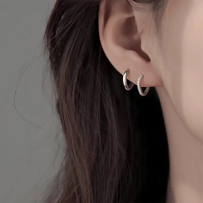 2025 New Diamond Earrings for Women Silver Round Ring - Image 4