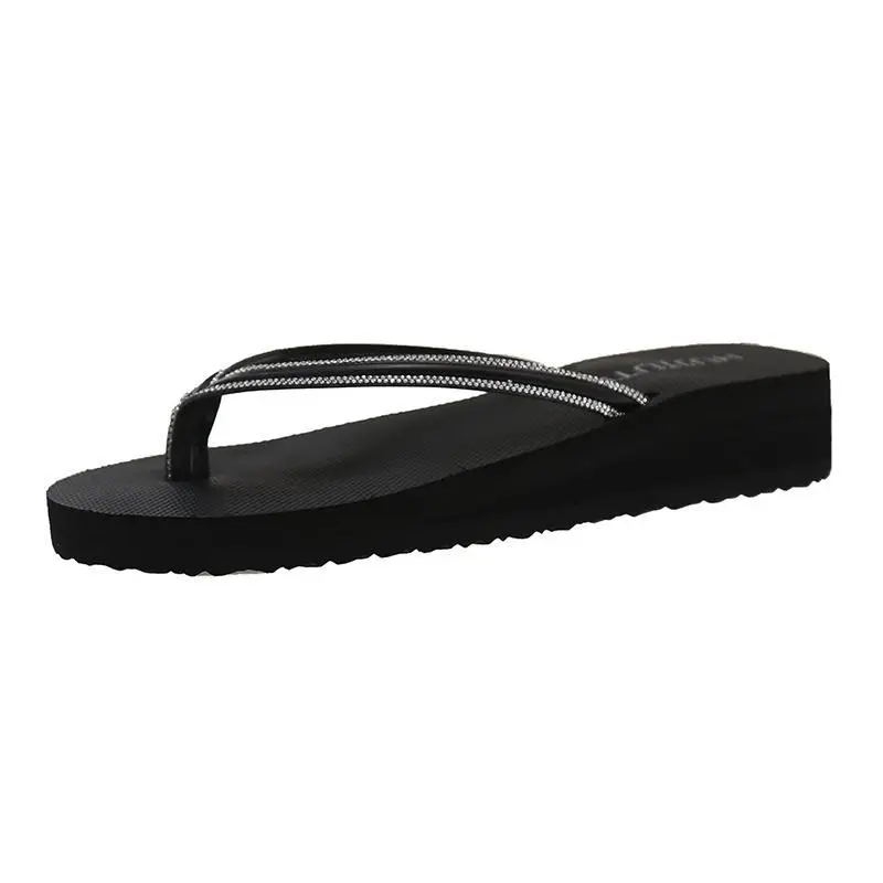 Women's Rhinestone Flip Flops Beach Slippers Mid-Heel Wedge - Image 8