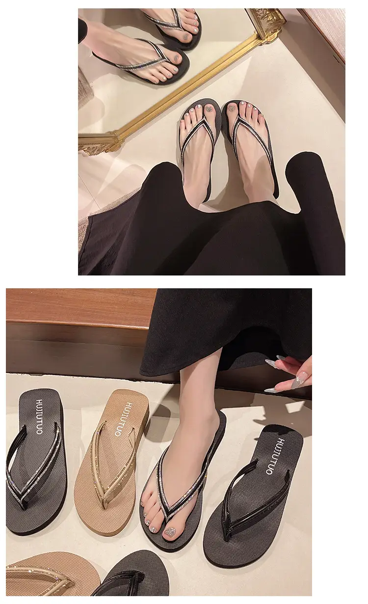 Women's Rhinestone Flip Flops Beach Slippers Mid-Heel Wedge — feature 11