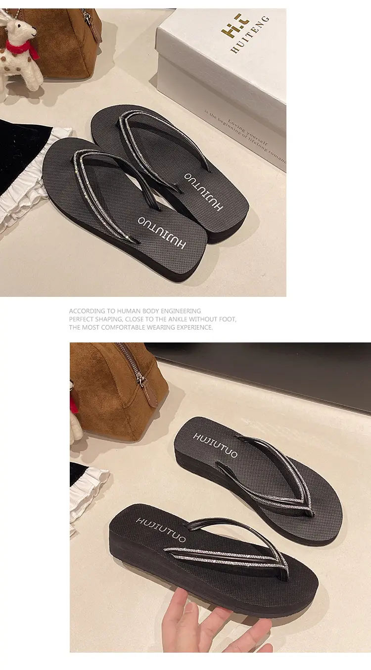 Women's Rhinestone Flip Flops Beach Slippers Mid-Heel Wedge — feature 13