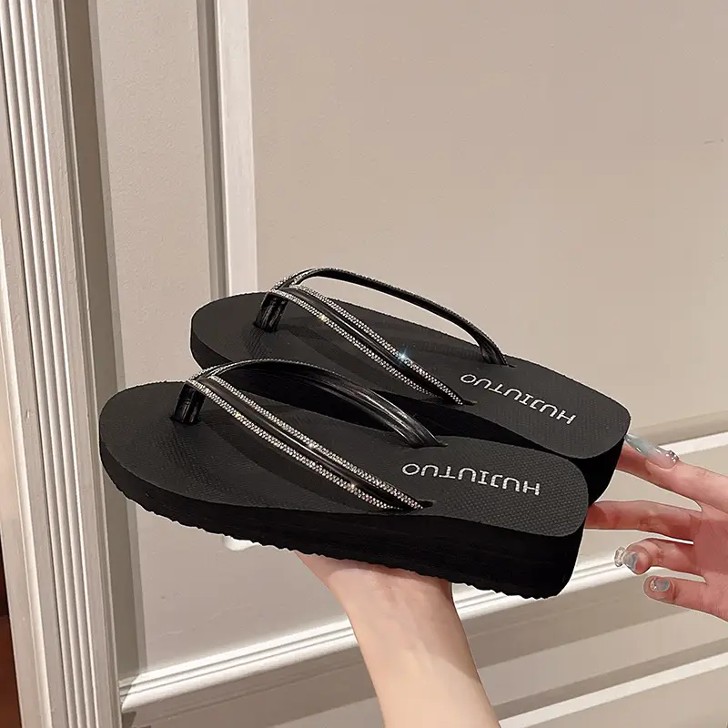 Women's Rhinestone Flip Flops Beach Slippers Mid-Heel Wedge — feature 28