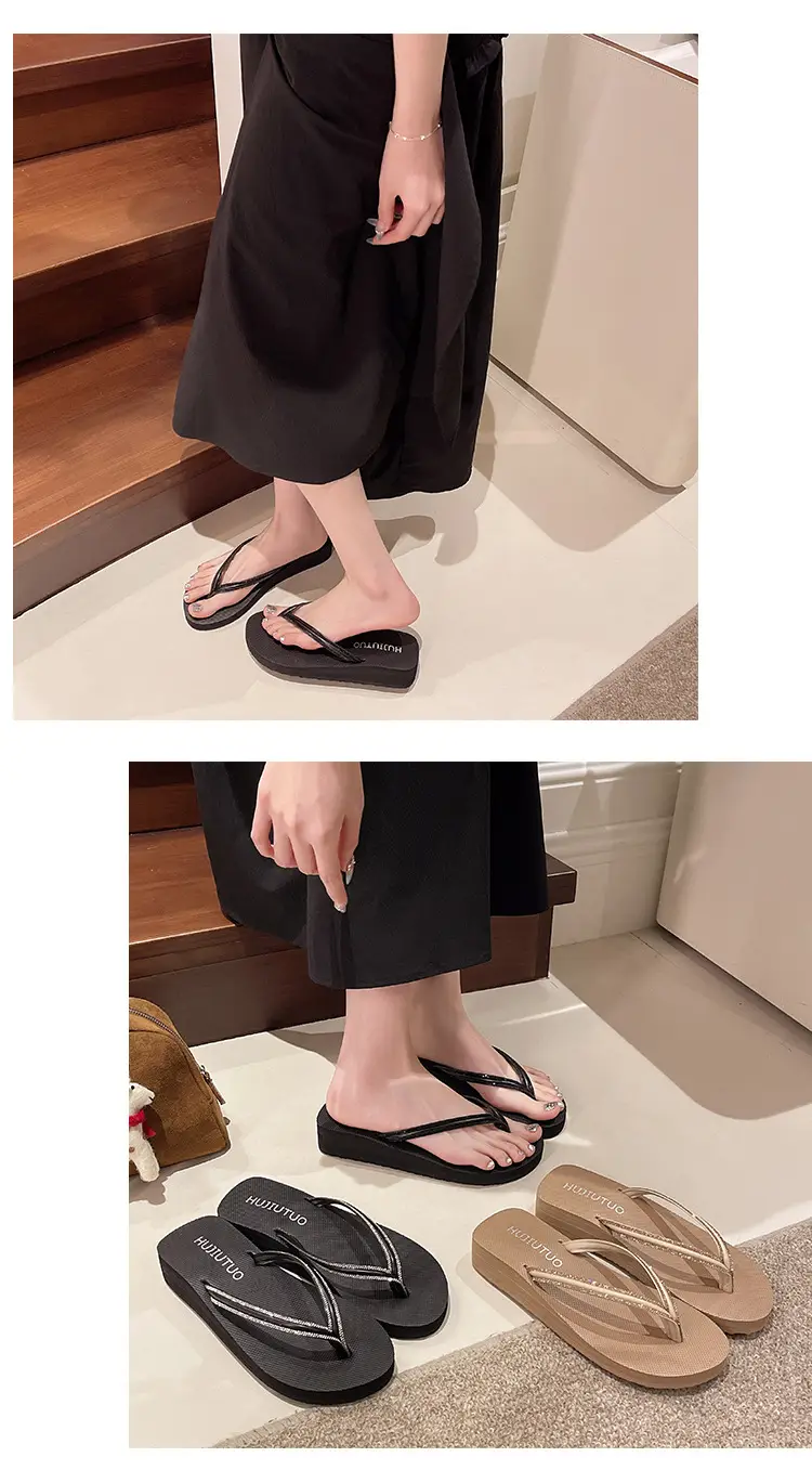 Women's Rhinestone Flip Flops Beach Slippers Mid-Heel Wedge — feature 6