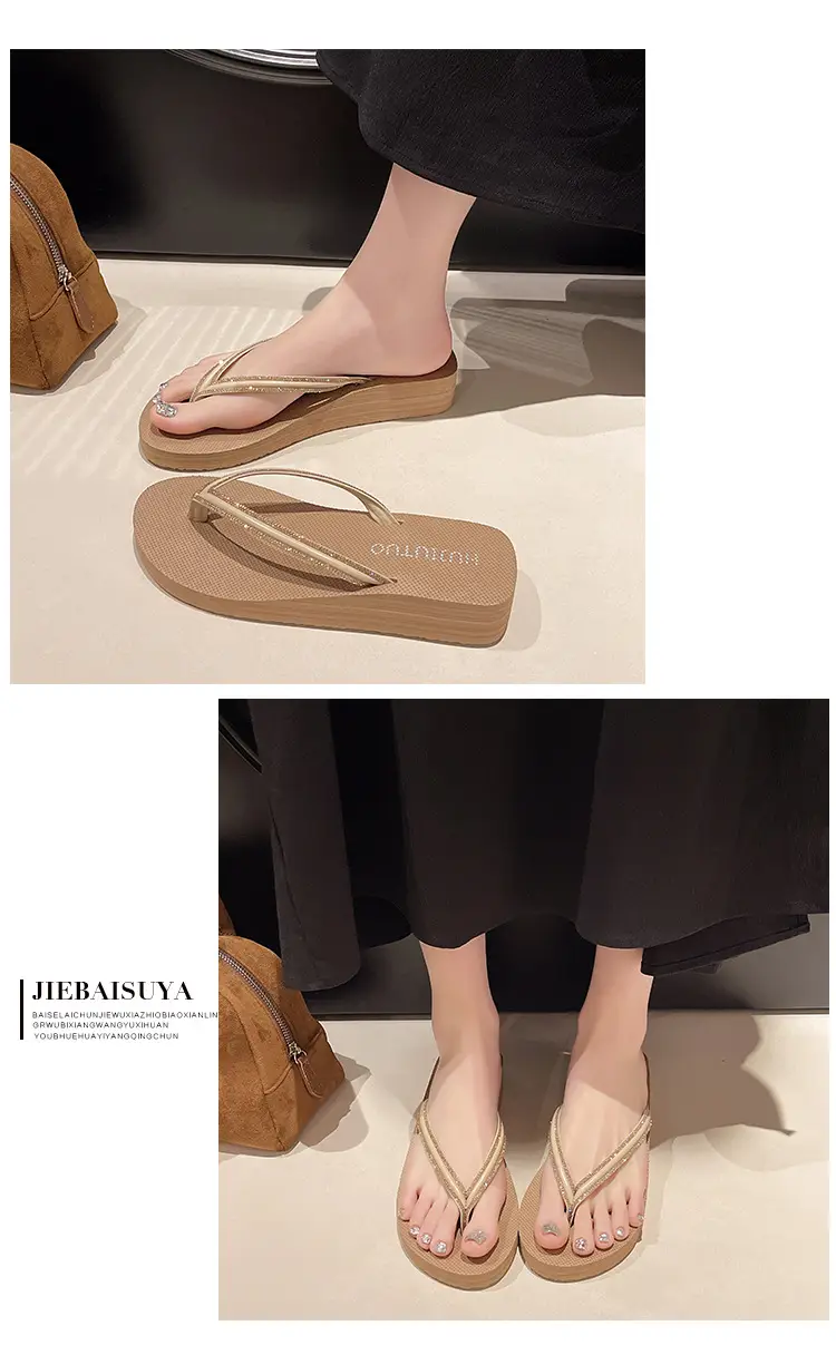 Women's Rhinestone Flip Flops Beach Slippers Mid-Heel Wedge — feature 7