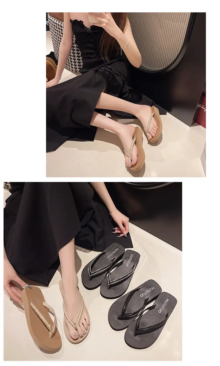 Women's Rhinestone Flip Flops Beach Slippers Mid-Heel Wedge — feature 8