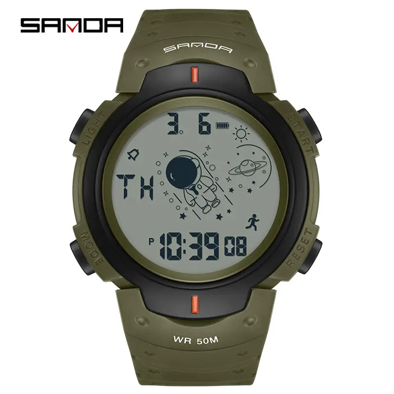 Sanda Digital Watch Men Green 60m Waterproof - Image 4