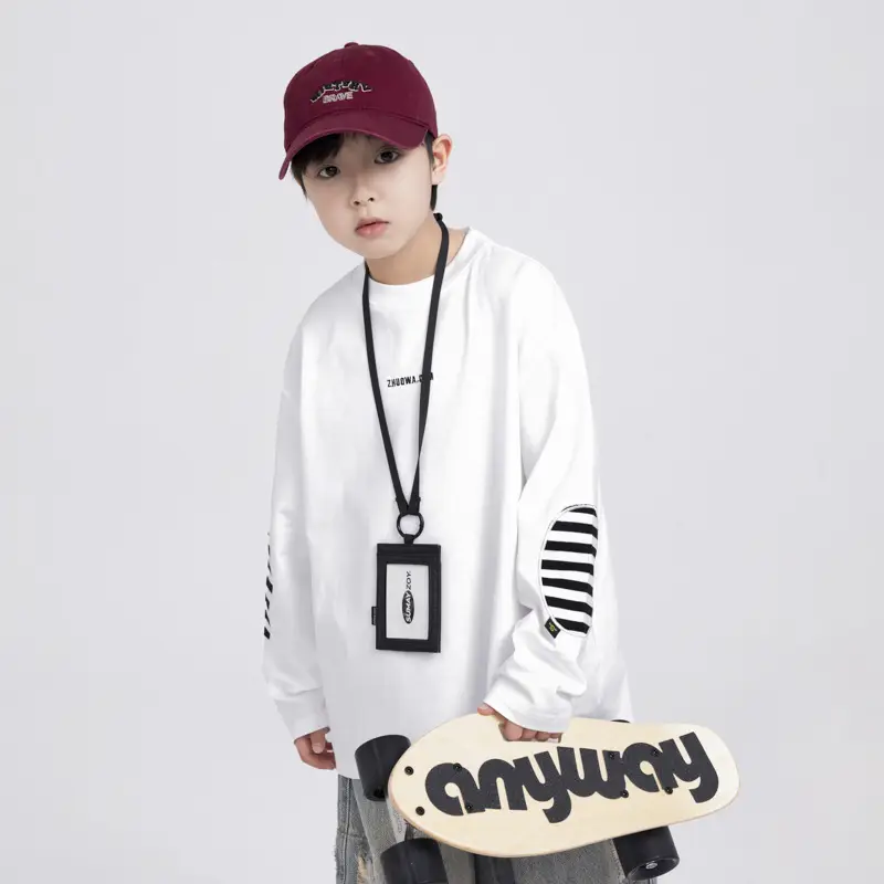 Boys Long Sleeve T-Shirt White Cotton 2025 Medium Large - Image 5