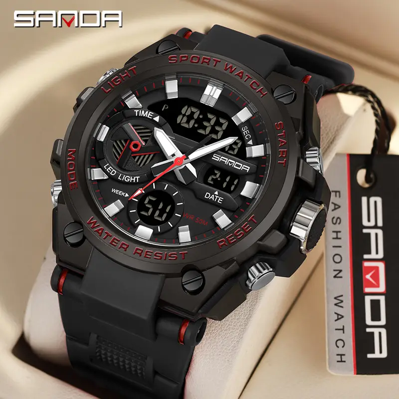Sanda Black Red Water Resistant Electronic Watch - Image 20