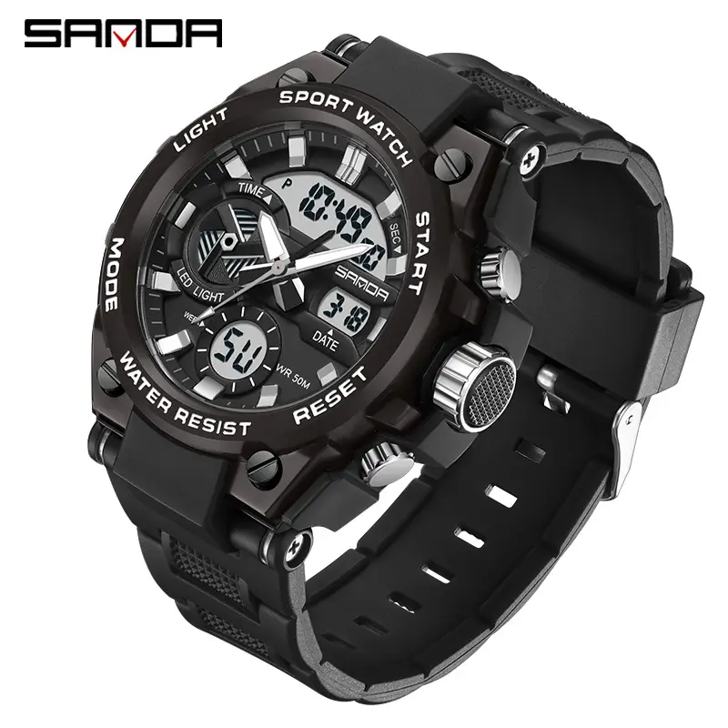 Sanda Black Red Water Resistant Electronic Watch - Image 2