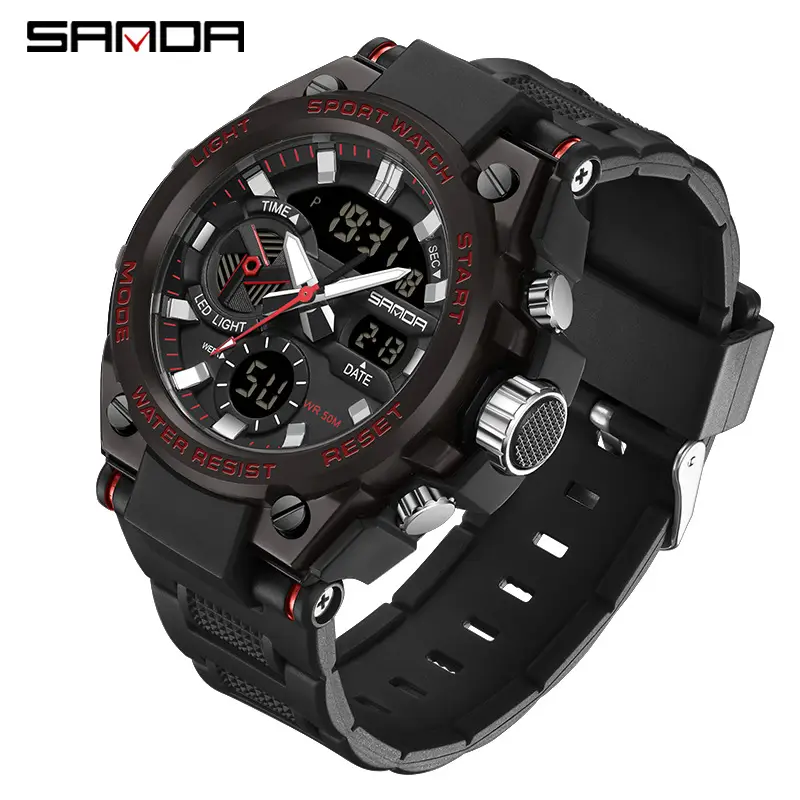 Sanda Black Red Water Resistant Electronic Watch - Image 7