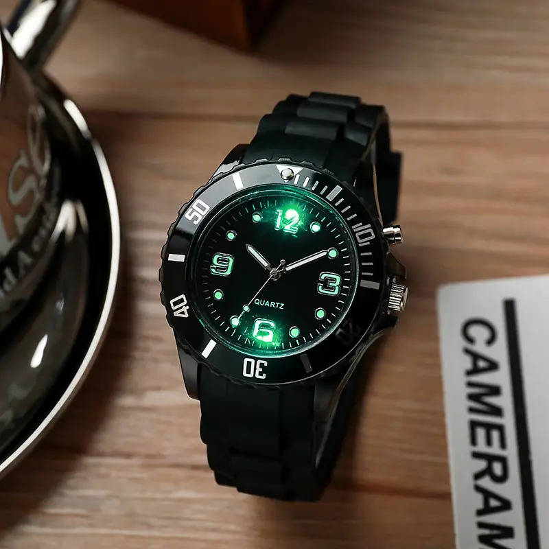 Luminous Black Silicone Sports Watch for Men