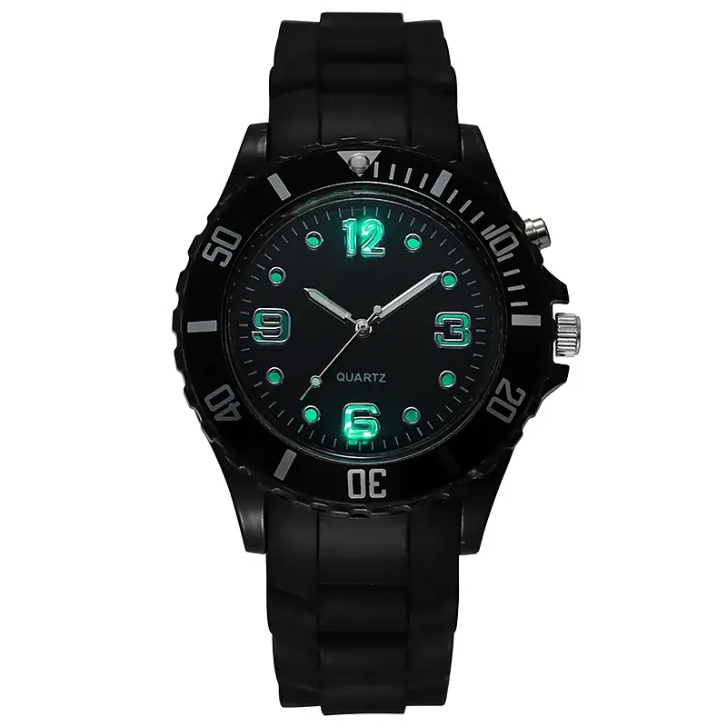 Luminous Black Silicone Sports Watch for Men