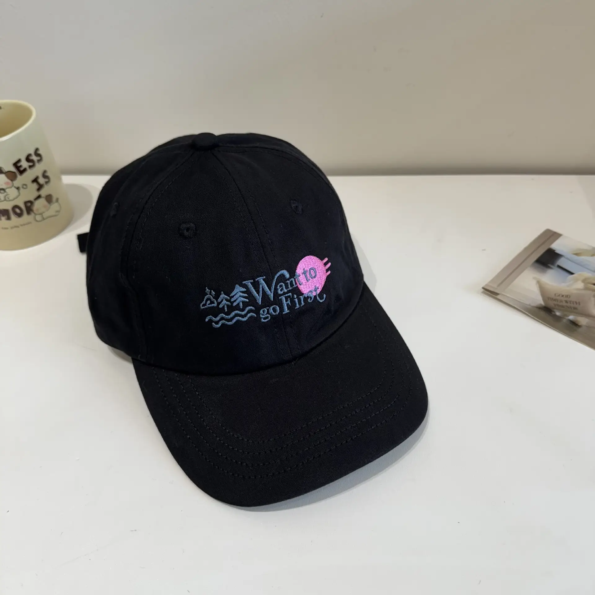 Women's Korean Style Sunshade Cap with Embroidered Design - Image 2