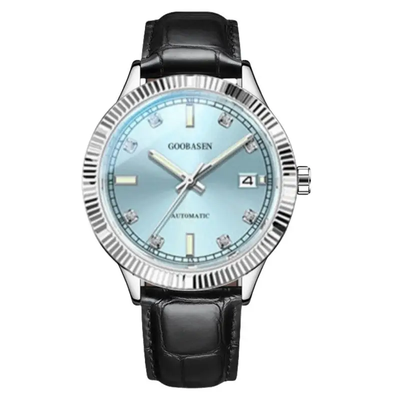 Gubaisen Men's Quartz Calendar Watch Blue Dial Black Strap