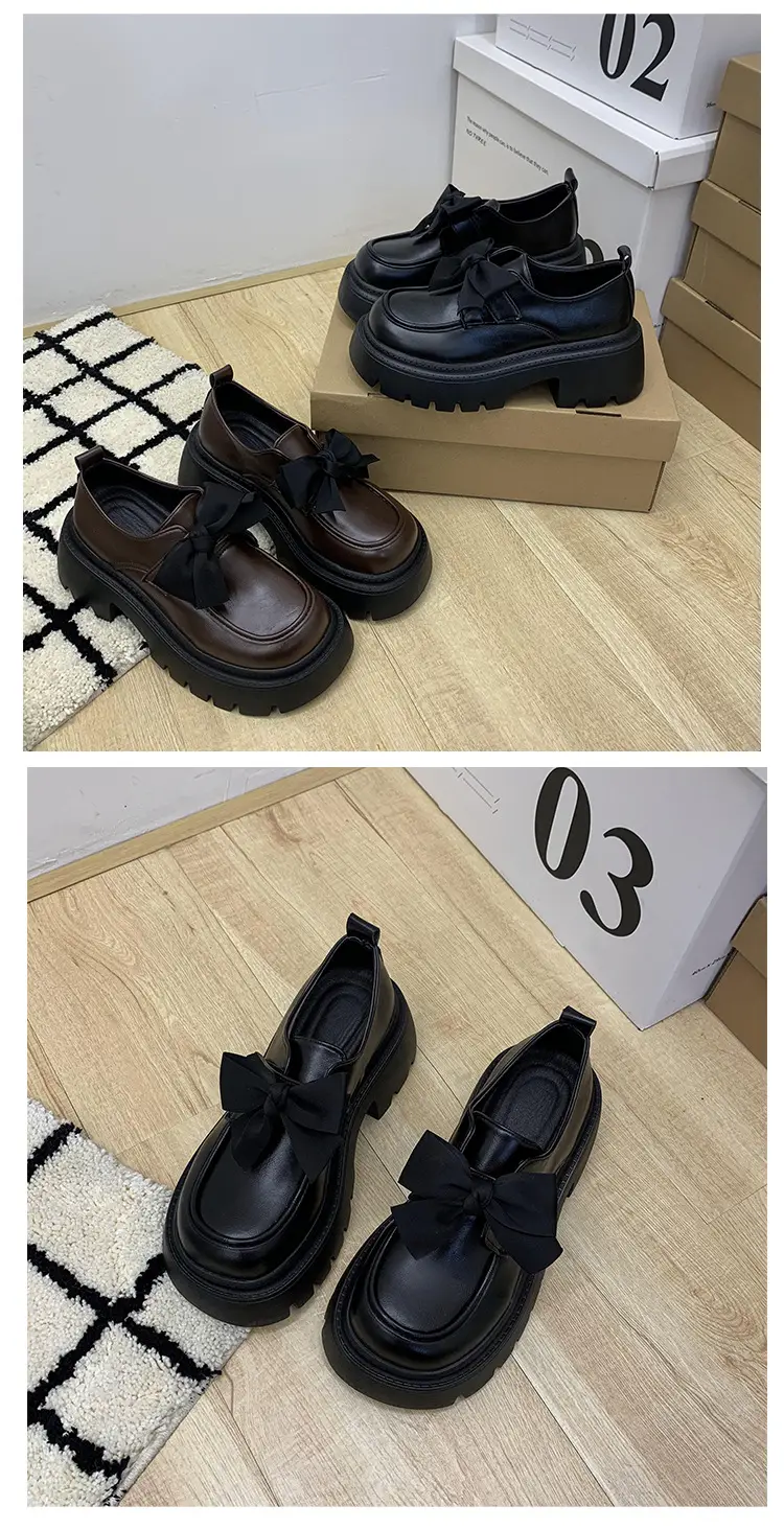 British Style Small Leather Shoes Women's 2025 Spring and Autumn Single-layer Shoes Thick Sole Increased Black Dress Mary Jane Loafers — feature 2