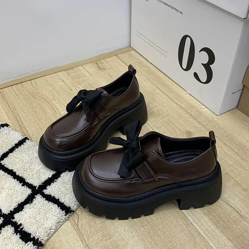 British Style Small Leather Shoes Women's 2025 Spring and Autumn Single-layer Shoes Thick Sole Increased Black Dress Mary Jane Loafers - Image 2