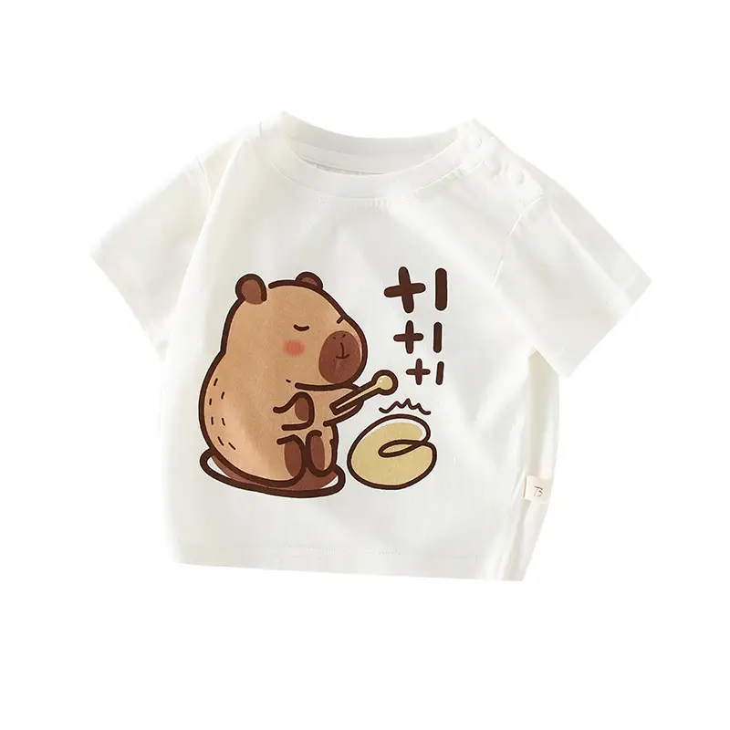 Children Cotton Cartoon Print T-Shirt White