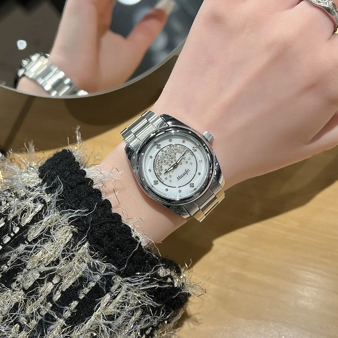 Diamond Encrusted Women's Watch with Steel Belt - Image 3