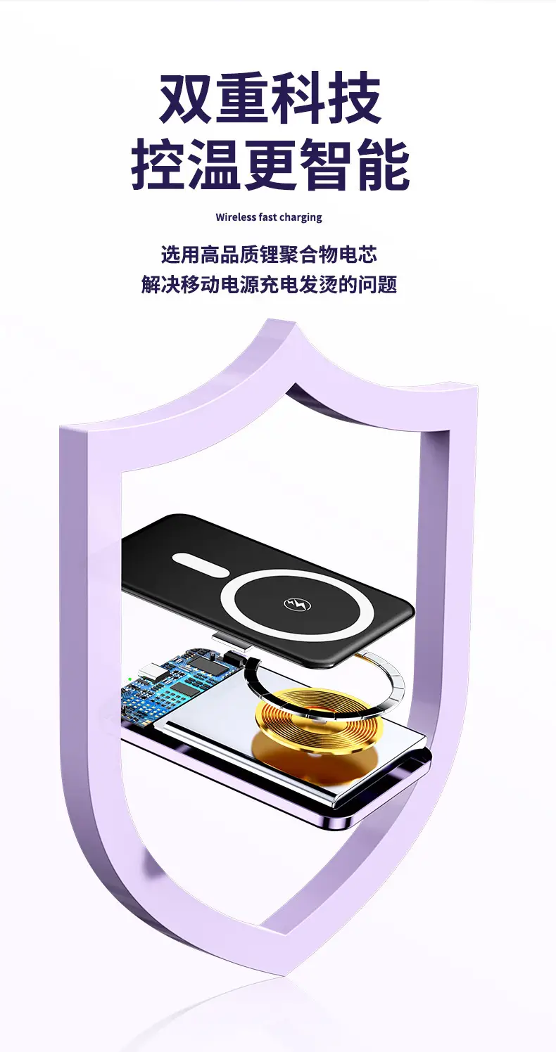 Magnetic suction wireless charging treasure ultra-thin aluminum alloy Magsafe mini 10000 mA compact mobile power gift — feature 17