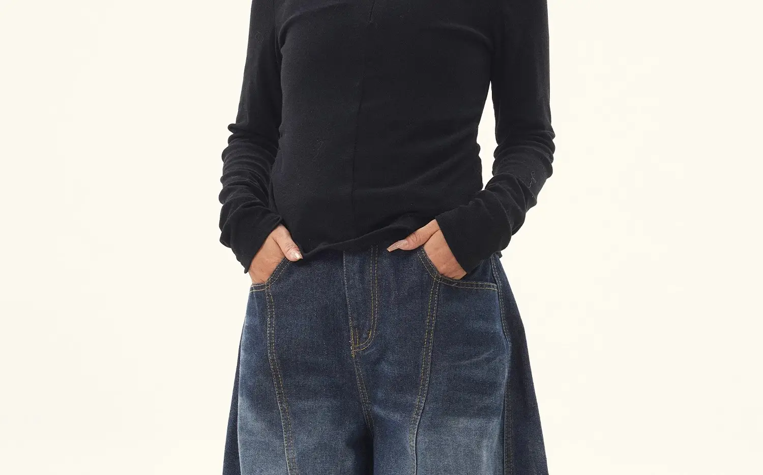 American Retro Vintage Dark Blue Scimitar Jeans Men Women Wide Leg Pants — feature 2