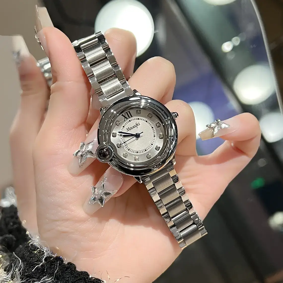 Women's Stainless Steel Quartz Watch with Diamond Dial