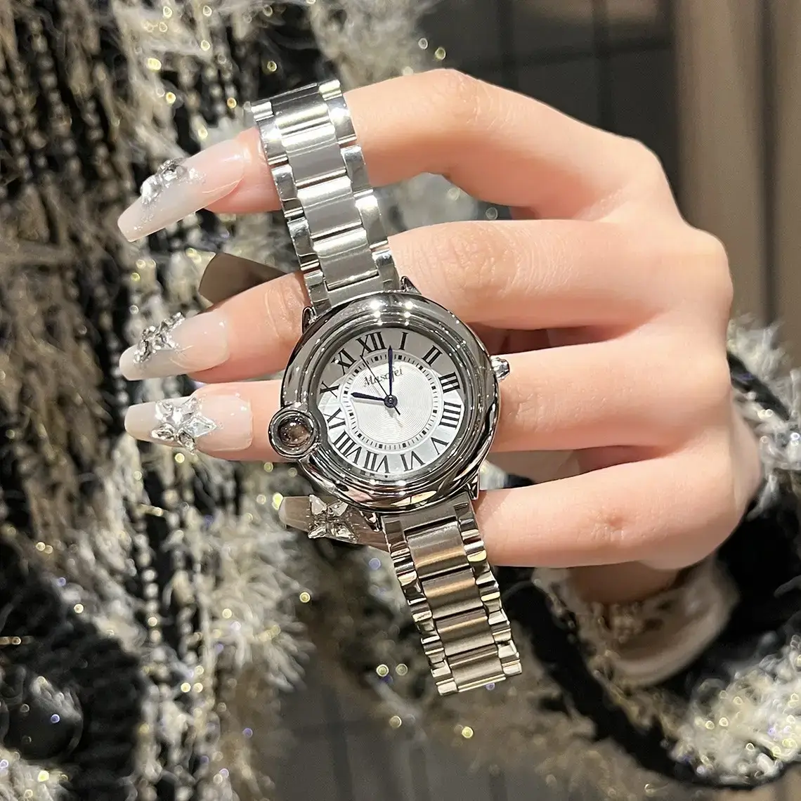 Women's Stainless Steel Quartz Watch with Diamond Dial