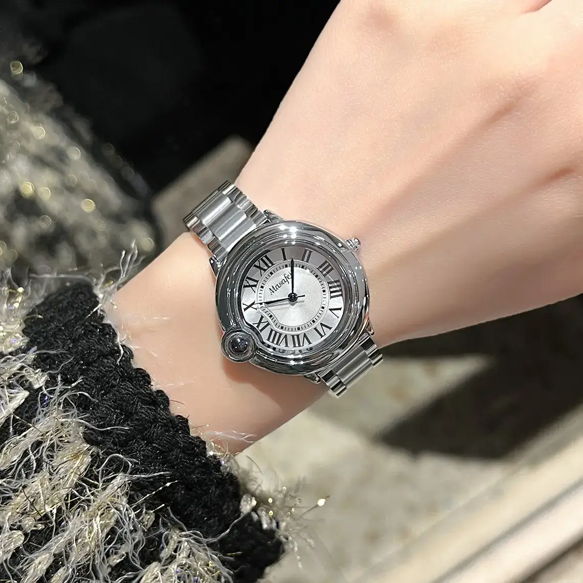 Women's Stainless Steel Quartz Watch with Diamond Dial