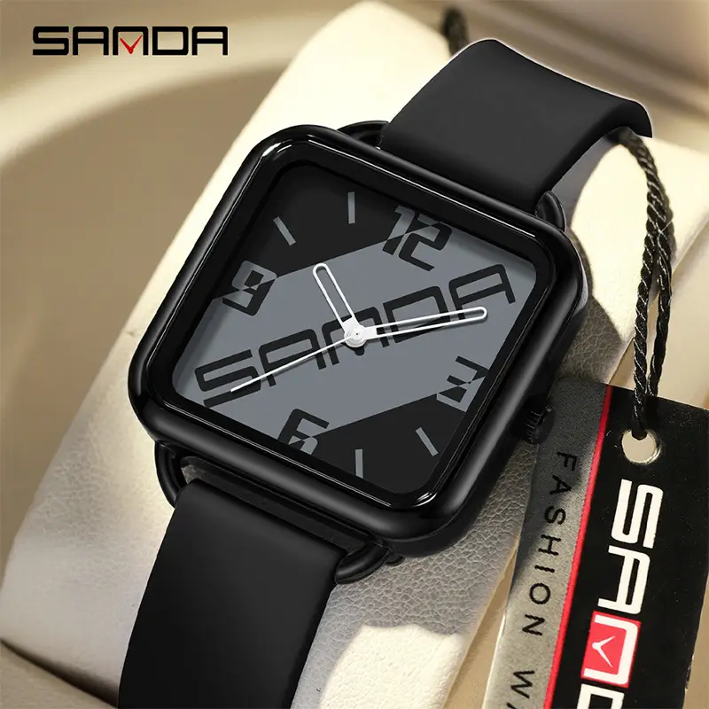 SANDA Square Watch Black Quartz Student Men Women - Image 11