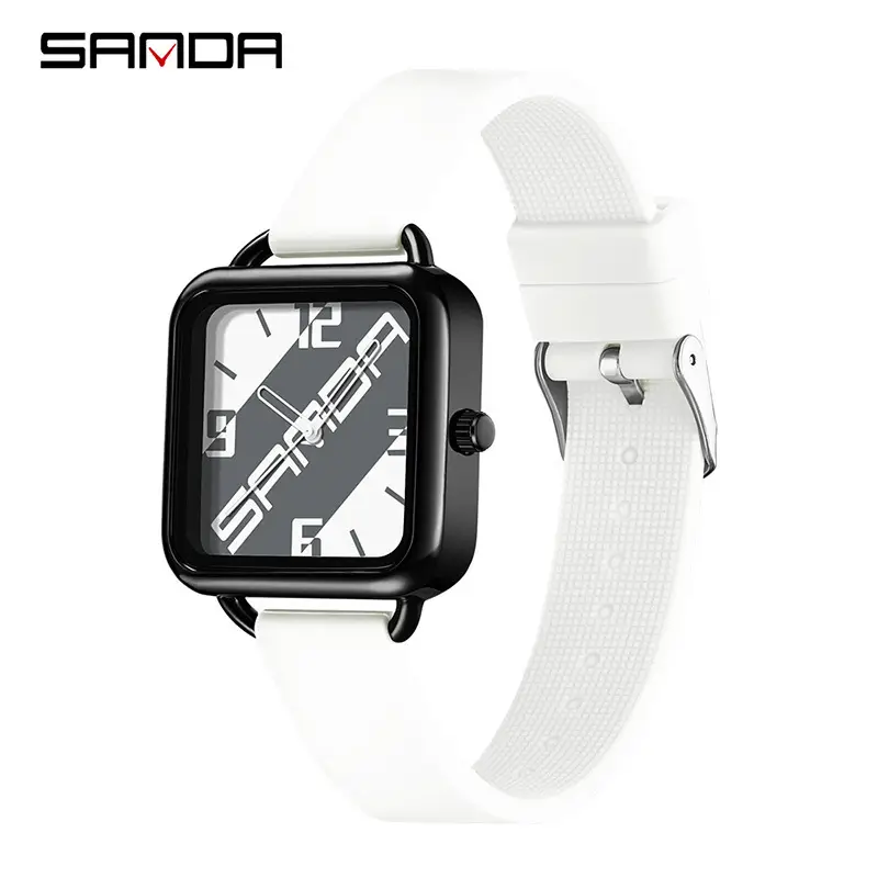 SANDA Square Watch Black Quartz Student Men Women - Image 3