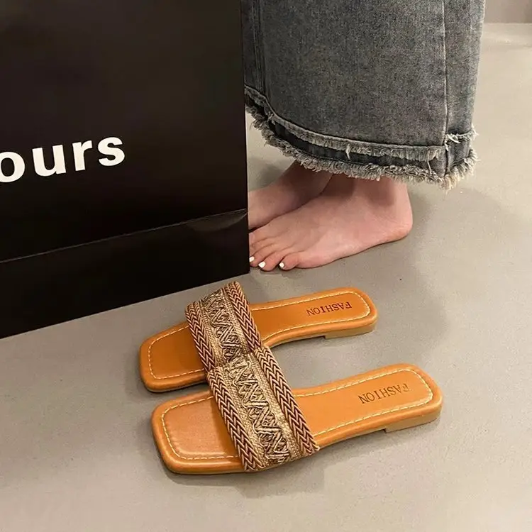 Chanel Style Sandals and Slippers for Women's Outer Wear 2025 Summer New Style Feet-Showing Small Soft Bottom Square Head Seaside Holiday Beach Shoes - Image 5