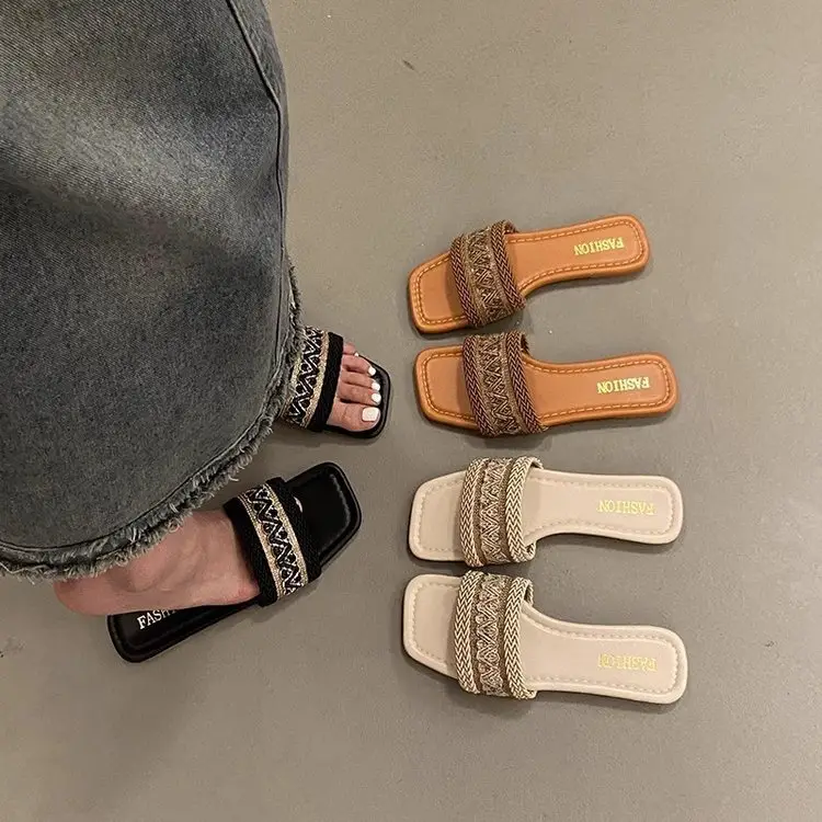 Chanel Style Sandals and Slippers for Women's Outer Wear 2025 Summer New Style Feet-Showing Small Soft Bottom Square Head Seaside Holiday Beach Shoes - Image 6