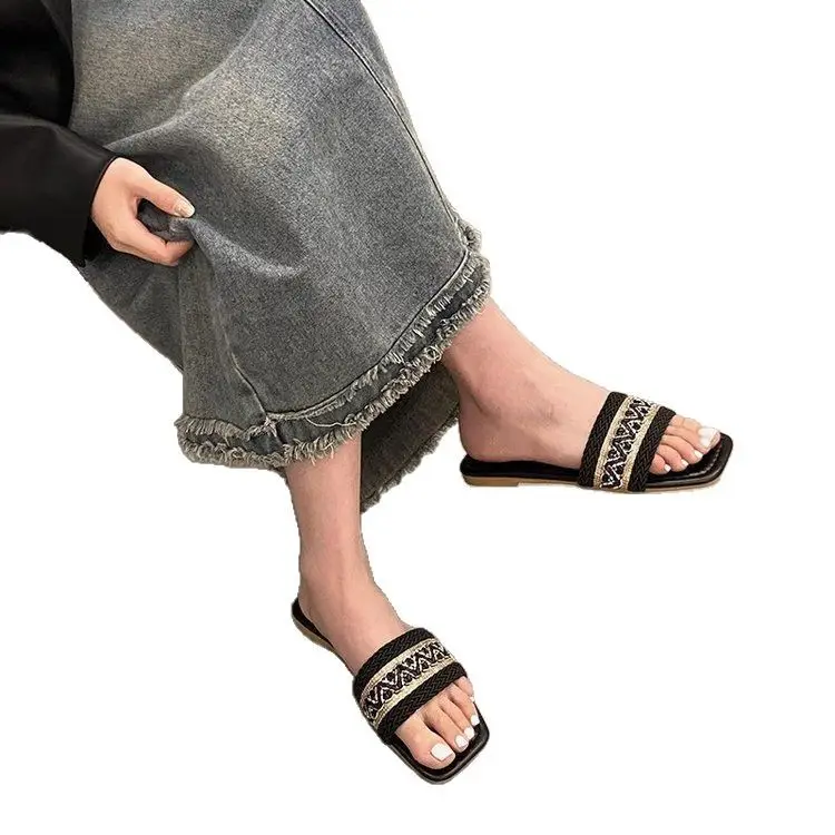 Chanel Style Sandals and Slippers for Women's Outer Wear 2025 Summer New Style Feet-Showing Small Soft Bottom Square Head Seaside Holiday Beach Shoes - Image 7